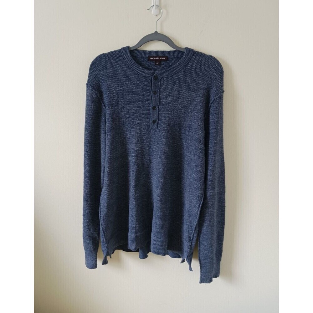 Michael Kors Mens Blue Sweater Merino Wool Crew Neck Long Sleeve‎ Size 2XL